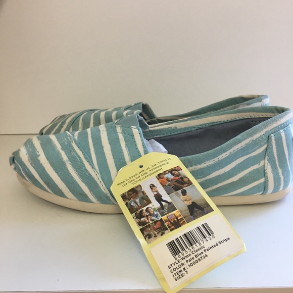 Toms Pale Blue Painted Stripe Slip On - Picture 2 of 9